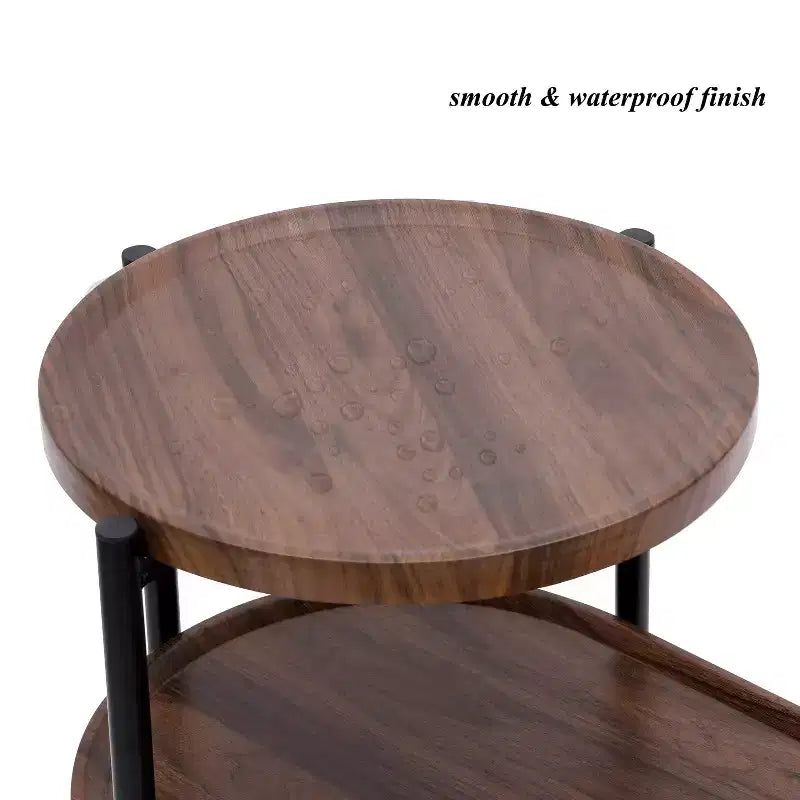 Table basse ronde avec plateau de rangement, tables d'appoint ovales à 2 niveaux, petite table d'appoint en bois pour salon
