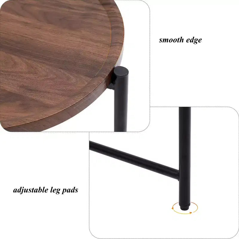 Table basse ronde avec plateau de rangement, tables d'appoint ovales à 2 niveaux, petite table d'appoint en bois pour salon
