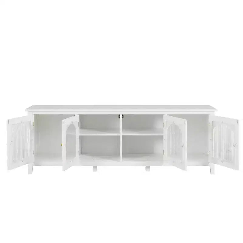 Modern TV Stand for 70 Inch TV, Media Console with Hard Wood Frame, Entertainment Center with Glass Door and Metal Handle for Living Room