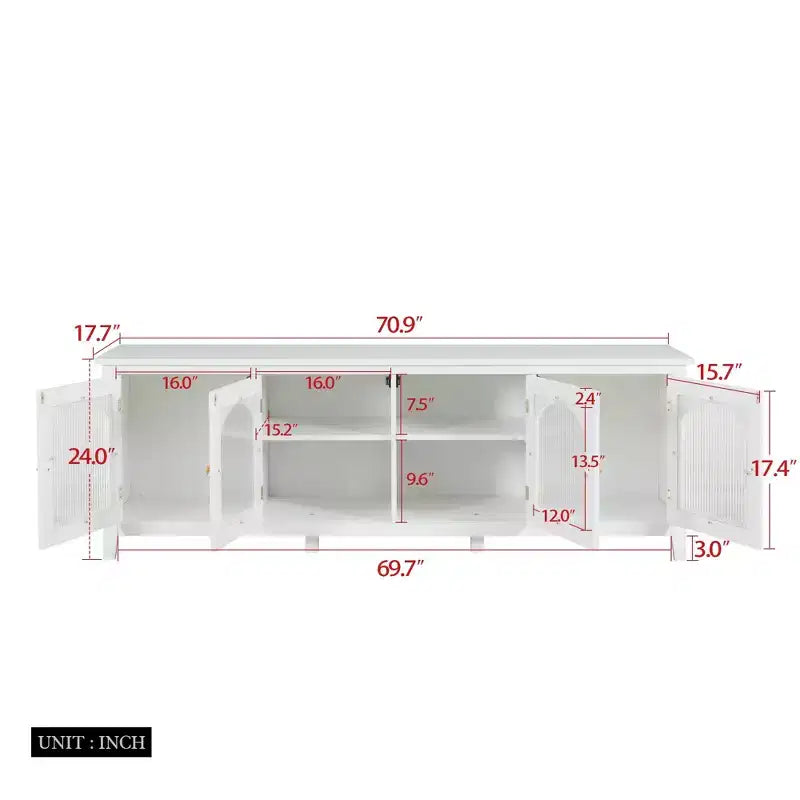 Modern TV Stand for 70 Inch TV, Media Console with Hard Wood Frame, Entertainment Center with Glass Door and Metal Handle for Living Room