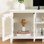 Modern TV Stand for 70 Inch TV, Media Console with Hard Wood Frame, Entertainment Center with Glass Door and Metal Handle for Living Room