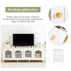 Modern TV Stand for 70 Inch TV, Media Console with Hard Wood Frame, Entertainment Center with Glass Door and Metal Handle for Living Room