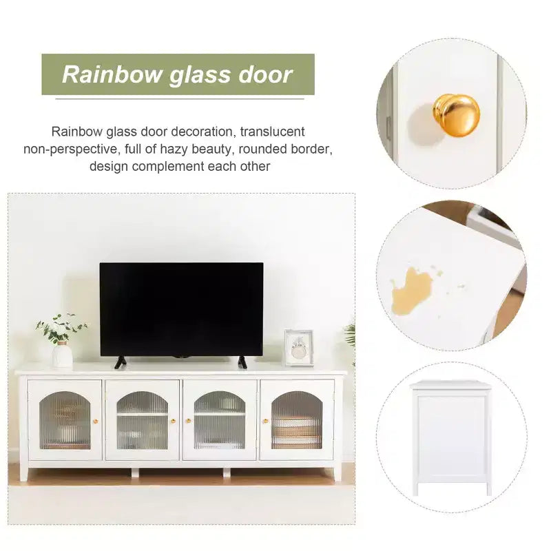 Modern TV Stand for 70 Inch TV, Media Console with Hard Wood Frame, Entertainment Center with Glass Door and Metal Handle for Living Room