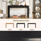 Console et table d'entrée rustiques Whisen, table basse robuste avec 3 tiroirs dissimulés, pieds épais