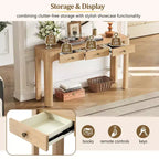 Console et table d'entrée rustiques Whisen, table basse robuste avec 3 tiroirs dissimulés, pieds épais