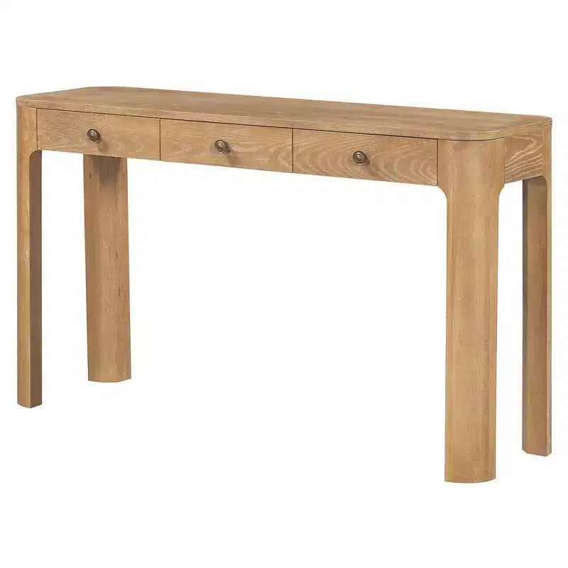 Console et table d'entrée rustiques Whisen, table basse robuste avec 3 tiroirs dissimulés, pieds épais