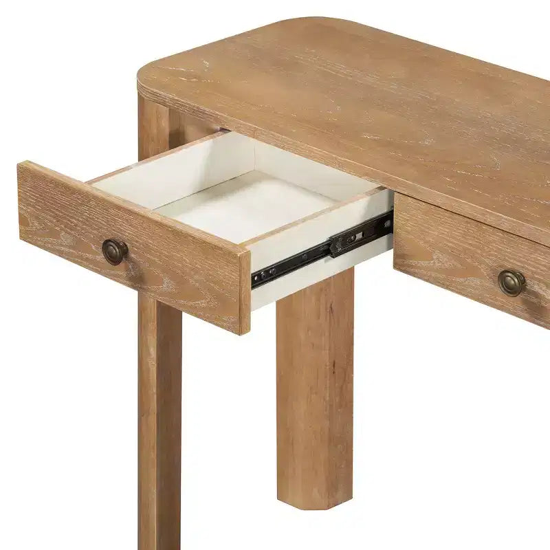 Console et table d'entrée rustiques Whisen, table basse robuste avec 3 tiroirs dissimulés, pieds épais