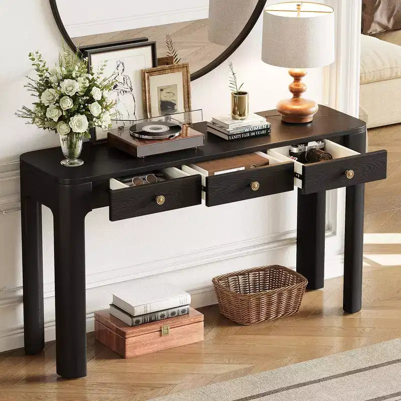 Whisen Rustic Console Table & Entryway Table, Sturdy Sofa Table with 3 Concealed Drawers, Thick Legs
