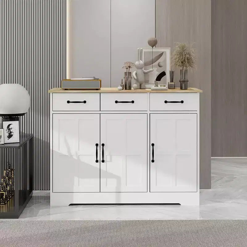 Buffet Cabinet Storage Sideboard with 3 Drawers & 3 Doors Shelves Console Table Farmhouse Server Bar Wine Cabinet