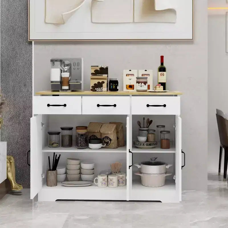 Buffet Cabinet Storage Sideboard with 3 Drawers & 3 Doors Shelves Console Table Farmhouse Server Bar Wine Cabinet