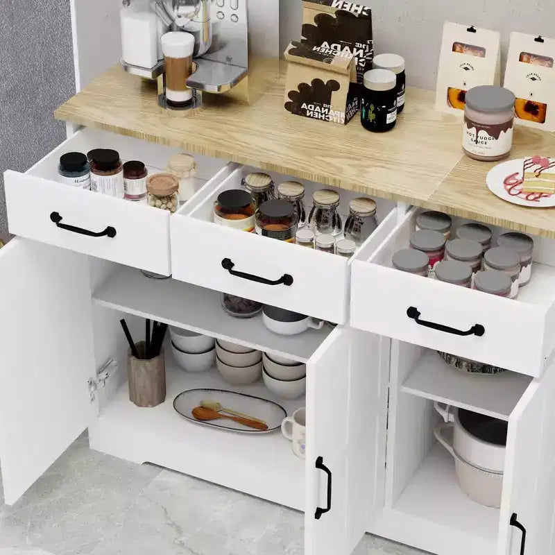 Buffet Cabinet Storage Sideboard with 3 Drawers & 3 Doors Shelves Console Table Farmhouse Server Bar Wine Cabinet