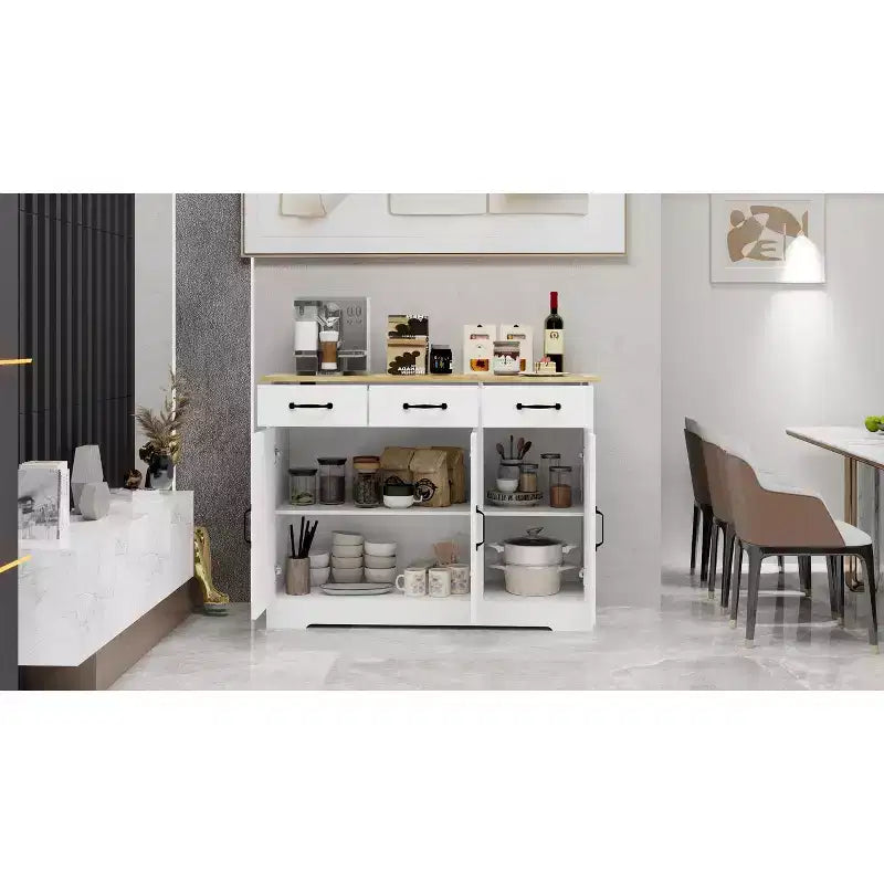 Buffet Cabinet Storage Sideboard with 3 Drawers & 3 Doors Shelves Console Table Farmhouse Server Bar Wine Cabinet