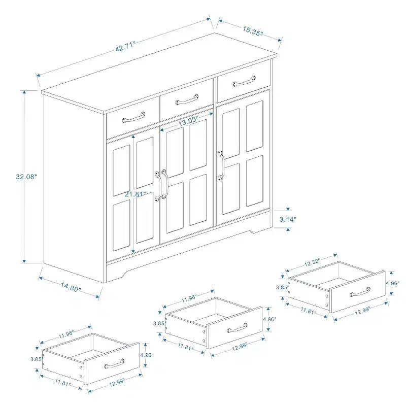 Buffet Cabinet Storage Sideboard with 3 Drawers & 3 Doors Shelves Console Table Farmhouse Server Bar Wine Cabinet