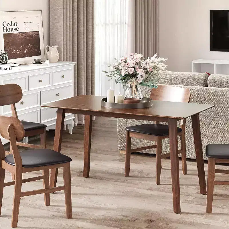 Heynemo Wood Dining Table for 4, Farmhouse Rectangular Kitchen Table, 300LBS Capacity, Small Modern Dinette Table for Dining Room, Living Room, Brown