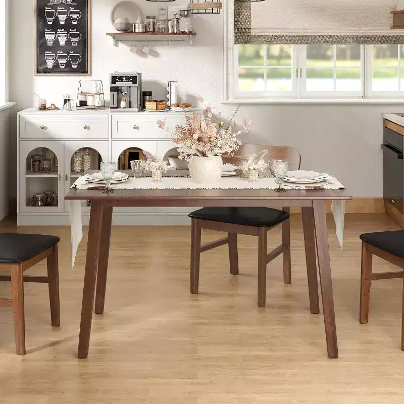 Heynemo Wood Dining Table for 4, Farmhouse Rectangular Kitchen Table, 300LBS Capacity, Small Modern Dinette Table for Dining Room, Living Room, Brown