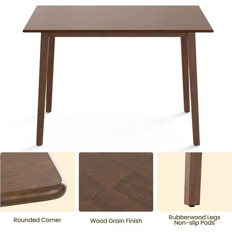 Heynemo Wood Dining Table for 4, Farmhouse Rectangular Kitchen Table, 300LBS Capacity, Small Modern Dinette Table for Dining Room, Living Room, Brown