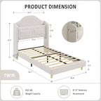 Cadre de lit double COZONY pour enfants, lit plateforme capitonné en velours de princesse avec dossier ailé, tête de lit bibliothèque de rangement et lumière LED, sommier tapissier non requis