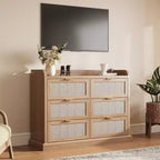 Meuble de rangement 6 tiroirs en osier – Style rustique avec comptoir à rebord surélevé, meuble de rangement mince et durable