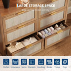 Meuble de rangement 6 tiroirs en osier – Style rustique avec comptoir à rebord surélevé, meuble de rangement mince et durable