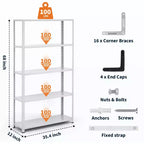 5-Tier Metal Storage Shelf, Adjustable Heavy Duty Bookshelf for Garage, Pantry, Kitchen, and Home, Durable Shelving Rack for Storage and Display