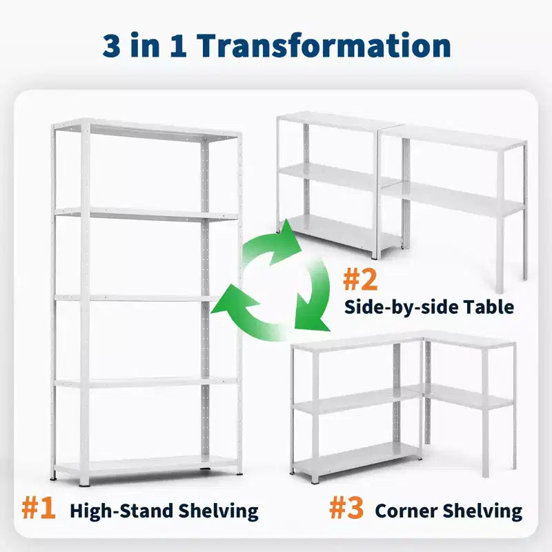5-Tier Metal Storage Shelf, Adjustable Heavy Duty Bookshelf for Garage, Pantry, Kitchen, and Home, Durable Shelving Rack for Storage and Display