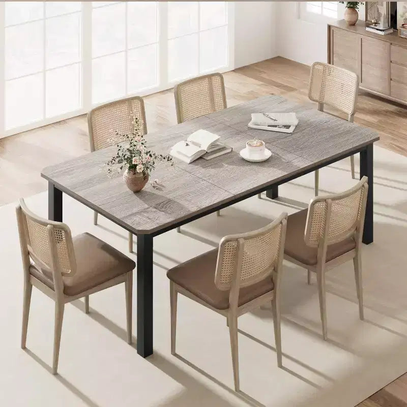 Table de salle à manger, 198 cm, pour 6-8 personnes, piétement en métal de style industriel, design rectangulaire, convient pour la cuisine, la salle à manger et le salon