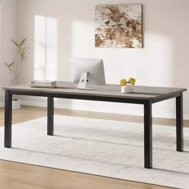 Table de salle à manger, 198 cm, pour 6-8 personnes, piétement en métal de style industriel, design rectangulaire, convient pour la cuisine, la salle à manger et le salon