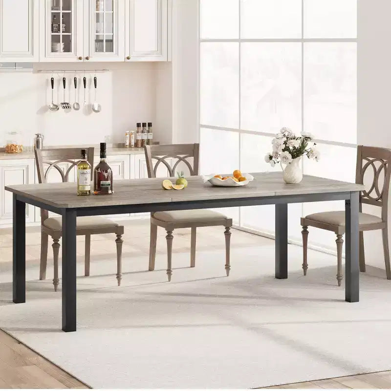 Table de salle à manger, 198 cm, pour 6-8 personnes, piétement en métal de style industriel, design rectangulaire, convient pour la cuisine, la salle à manger et le salon
