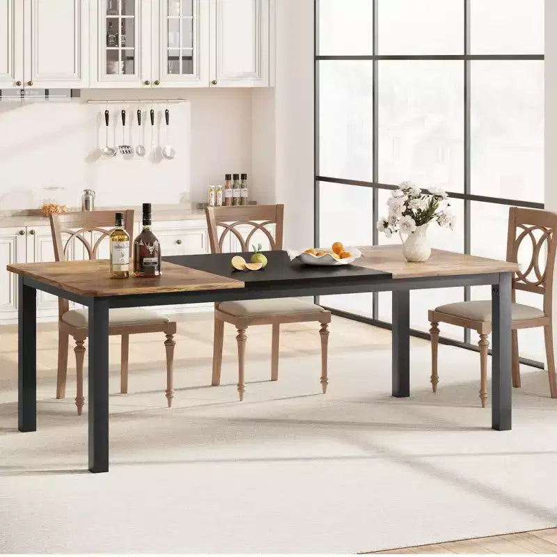 Table de salle à manger, 198 cm, pour 6-8 personnes, piétement en métal de style industriel, design rectangulaire, convient pour la cuisine, la salle à manger et le salon