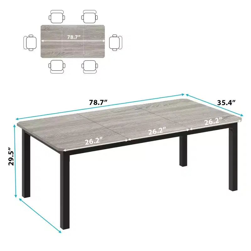 Table de salle à manger, 198 cm, pour 6-8 personnes, piétement en métal de style industriel, design rectangulaire, convient pour la cuisine, la salle à manger et le salon
