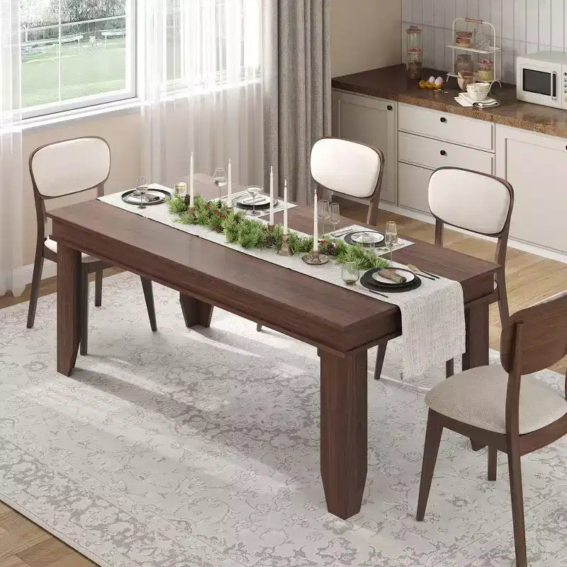Large dining table, seating 6-8 people, 70.87-inch farmhouse style, suitable for living rooms, dining rooms, and apartments.