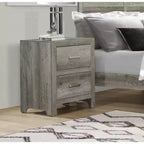Transitional Aesthetic Bedroom Nightstand Faux Wood Veneer Weathered Gray Finish Nickel Hardware Bed Side Table