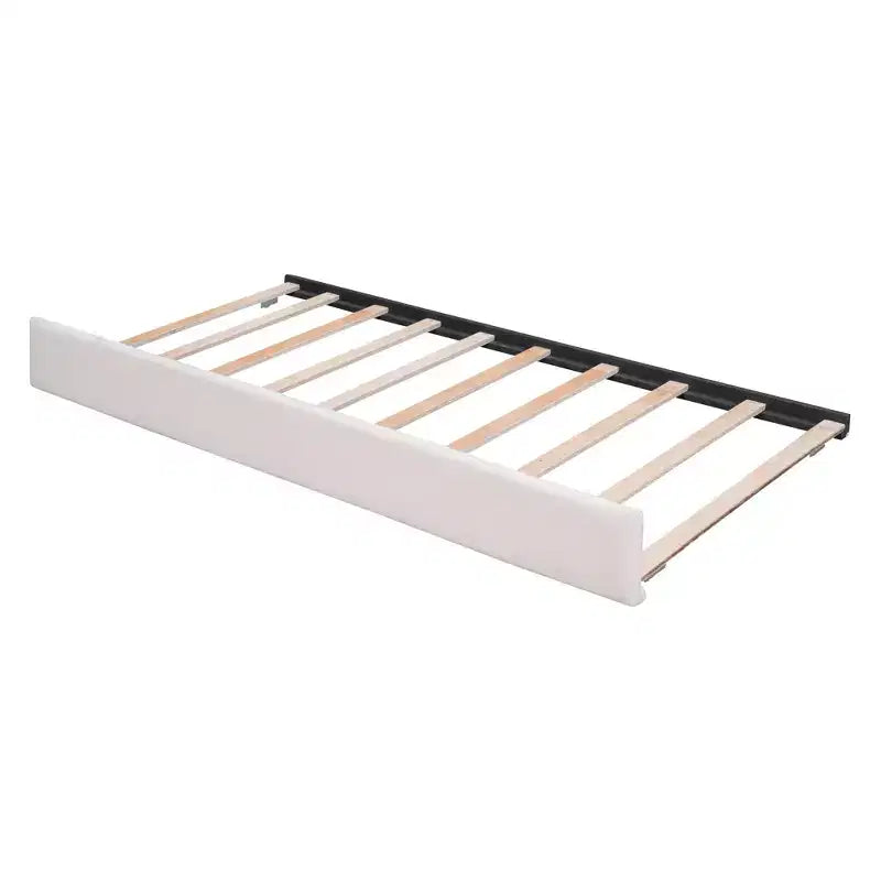 Full/Queen Upholstered Platform Bed with Trundle, Modern Teddy Fleece Bed Frame with LED Light