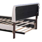 Full/Queen Upholstered Platform Bed with Trundle, Modern Teddy Fleece Bed Frame with LED Light