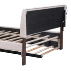 Full/Queen Upholstered Platform Bed with Trundle, Modern Teddy Fleece Bed Frame with LED Light