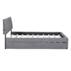Full/Queen Upholstered Platform Bed with Trundle, Modern Teddy Fleece Bed Frame with LED Light