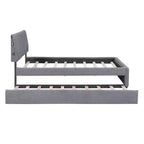 Full/Queen Upholstered Platform Bed with Trundle, Modern Teddy Fleece Bed Frame with LED Light