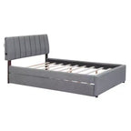 Full/Queen Upholstered Platform Bed with Trundle, Modern Teddy Fleece Bed Frame with LED Light