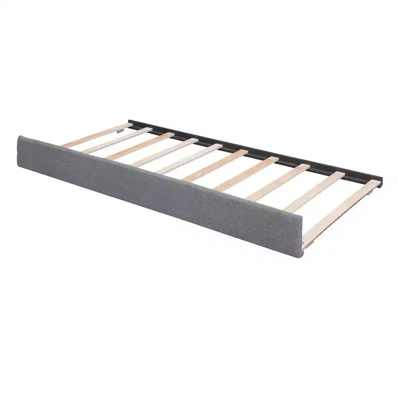 Full/Queen Upholstered Platform Bed with Trundle, Modern Teddy Fleece Bed Frame with LED Light