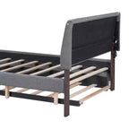 Full/Queen Upholstered Platform Bed with Trundle, Modern Teddy Fleece Bed Frame with LED Light