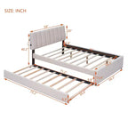 Full/Queen Upholstered Platform Bed with Trundle, Modern Teddy Fleece Bed Frame with LED Light