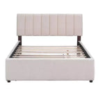Full/Queen Upholstered Platform Bed with Trundle, Modern Teddy Fleece Bed Frame with LED Light