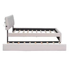 Full/Queen Upholstered Platform Bed with Trundle, Modern Teddy Fleece Bed Frame with LED Light