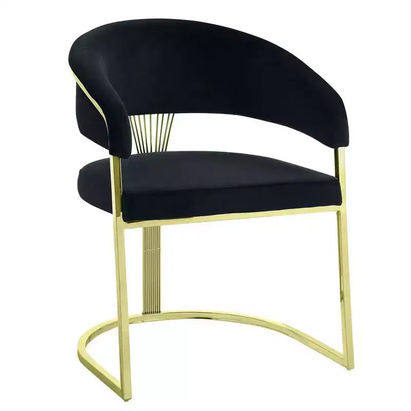 Royal Hampton 22 Inch Side Dining Chair, Gold Base, Padded Black Velvet
