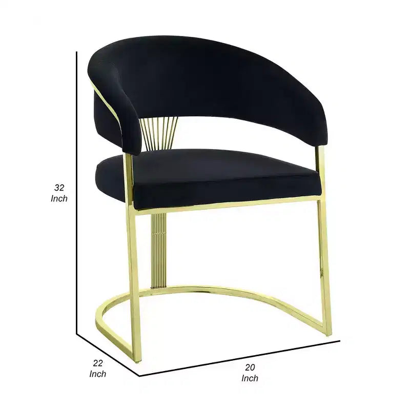 Royal Hampton 22 Inch Side Dining Chair, Gold Base, Padded Black Velvet