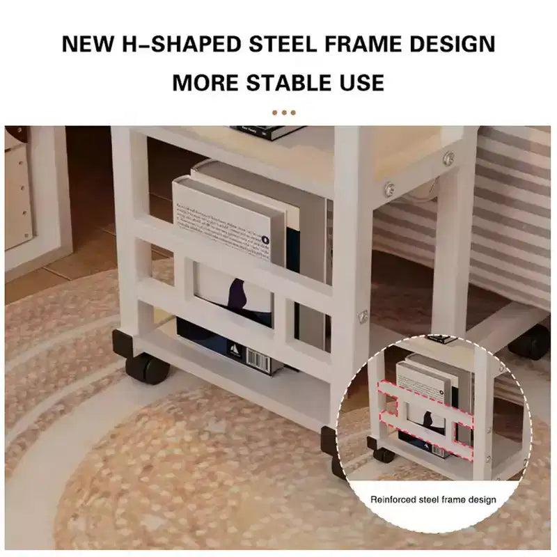 Table d'appoint en C réglable en hauteur avec station de recharge, table d'appoint mobile en forme de C pour ordinateur portable, bureau de canapé avec roulettes, table d'appoint de canapé avec tiroir de rangement