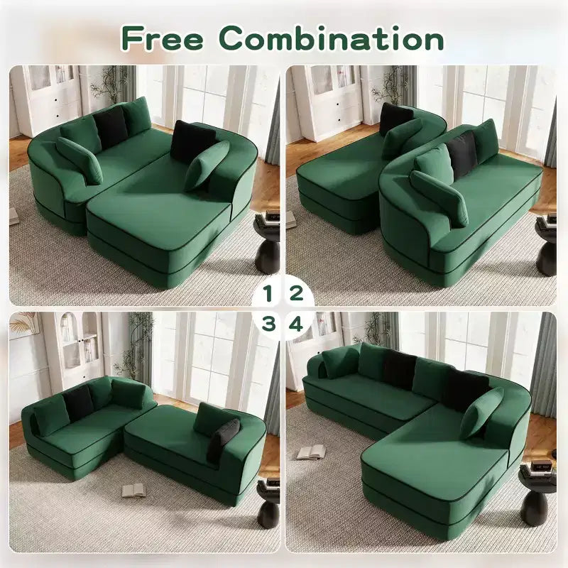 106 Teddy Fabric No Assembly 32D Boneless Sofa,Contrast color design,Fluffy Comfy Couch with L-Shaped Chaise,for Living Room,White