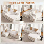 106 Teddy Fabric No Assembly 32D Boneless Sofa,Contrast color design,Fluffy Comfy Couch with L-Shaped Chaise,for Living Room,White