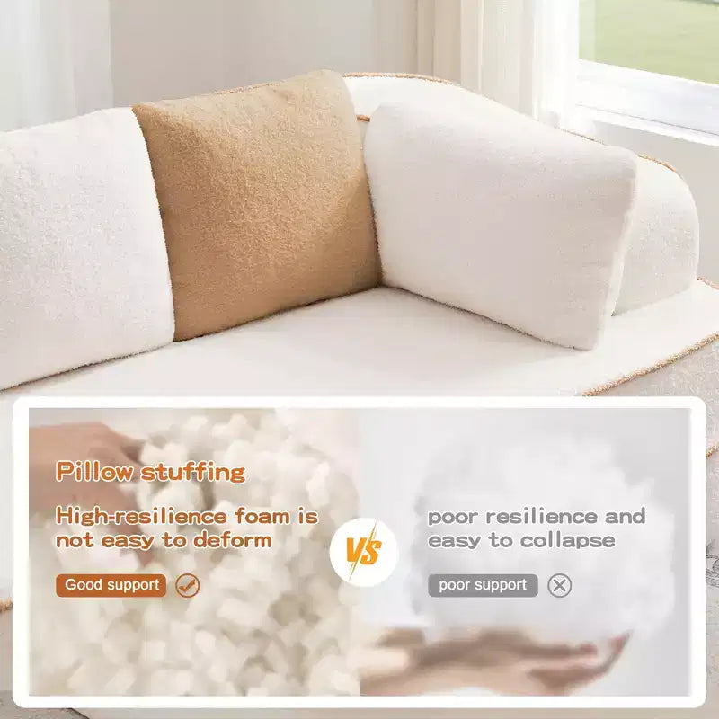106 Teddy Fabric No Assembly 32D Boneless Sofa,Contrast color design,Fluffy Comfy Couch with L-Shaped Chaise,for Living Room,White