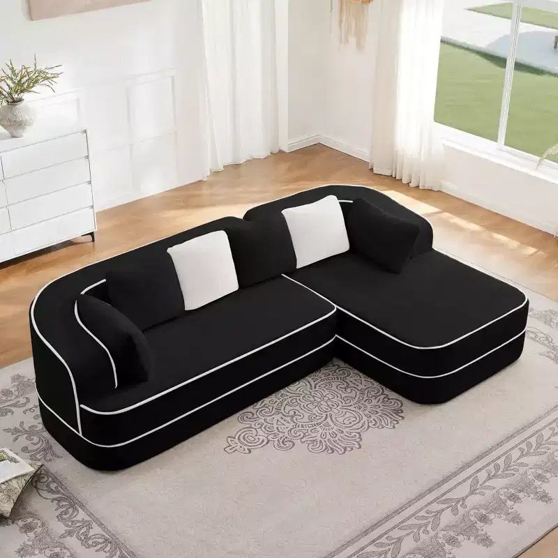 106 Teddy Fabric No Assembly 32D Boneless Sofa,Contrast color design,Fluffy Comfy Couch with L-Shaped Chaise,for Living Room,White